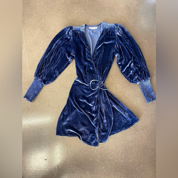 Reformation Blue Velvet Boheme Mini Wrap Dress XS - Picture 9 of 12